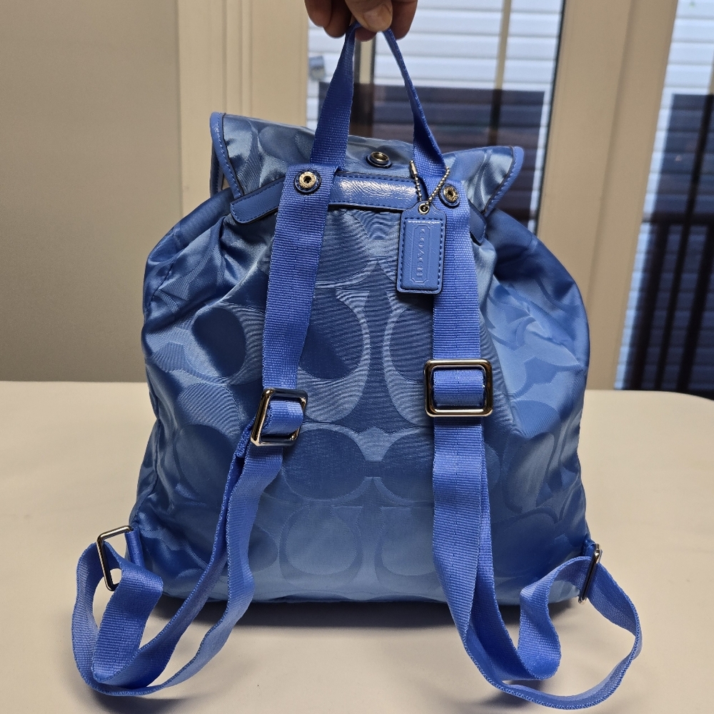 Coach Light Blue Signature Nylon Drawstring Backpack - Picture 2 of 16